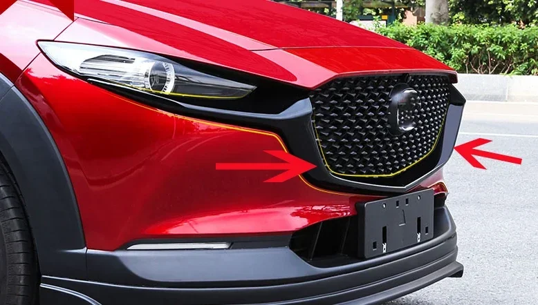 Dla Mazda CX30 CX-30 2020-2022 ABS Bright Black Car Front Bumper Racing Grills Mesh Grille Around Cover Trim Akcesoria samochodowe — zdjęcie 4