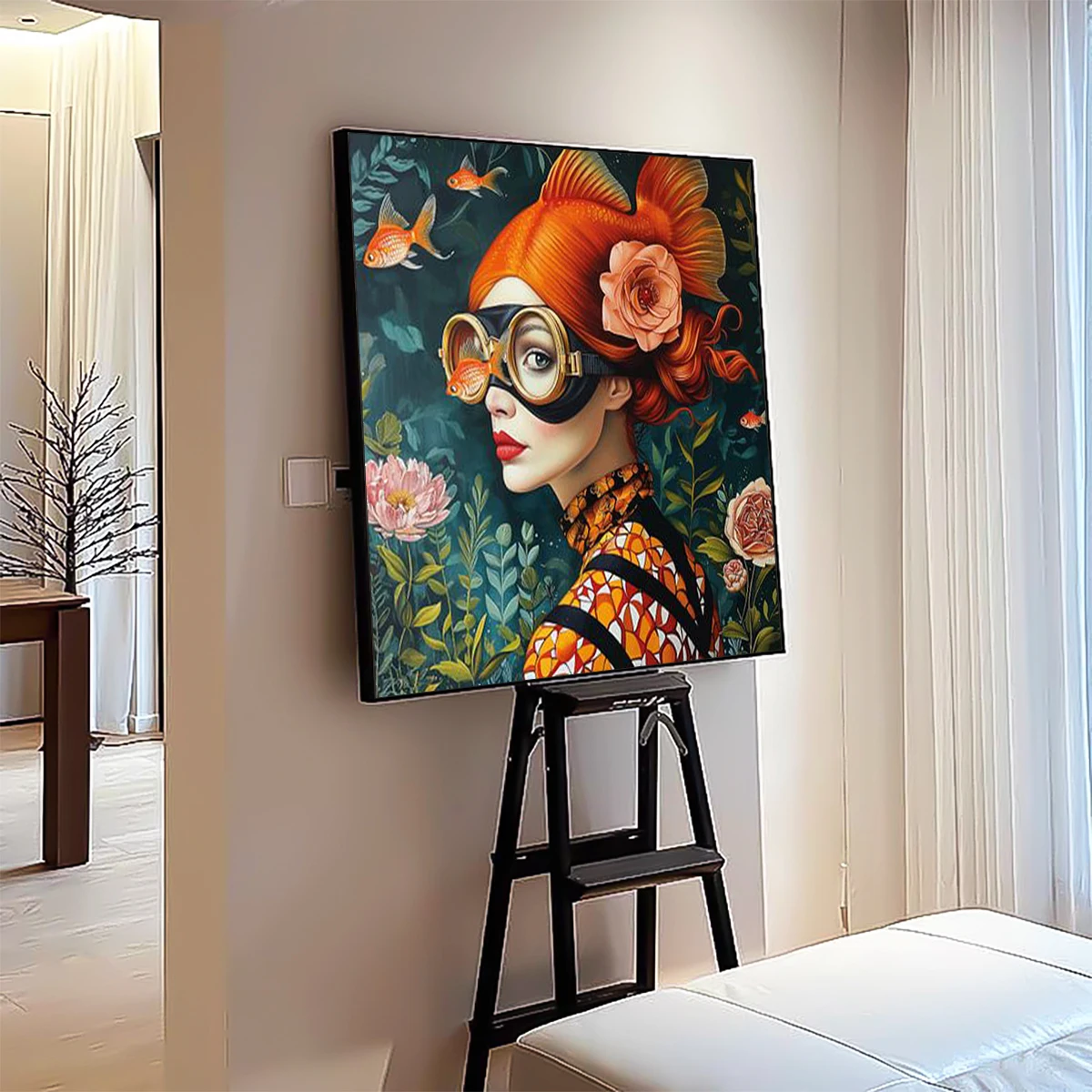 

Nordic Style Romantic Goddess Canvas Poster Goldfish Women Wall Art Print Picture for Bedroom & Living Room Decoration Cuadros