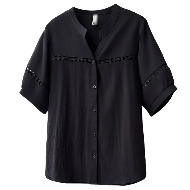 เสื้อเบลาส์หญิงไซส์ใหญ่ แขนสั้น คอวี