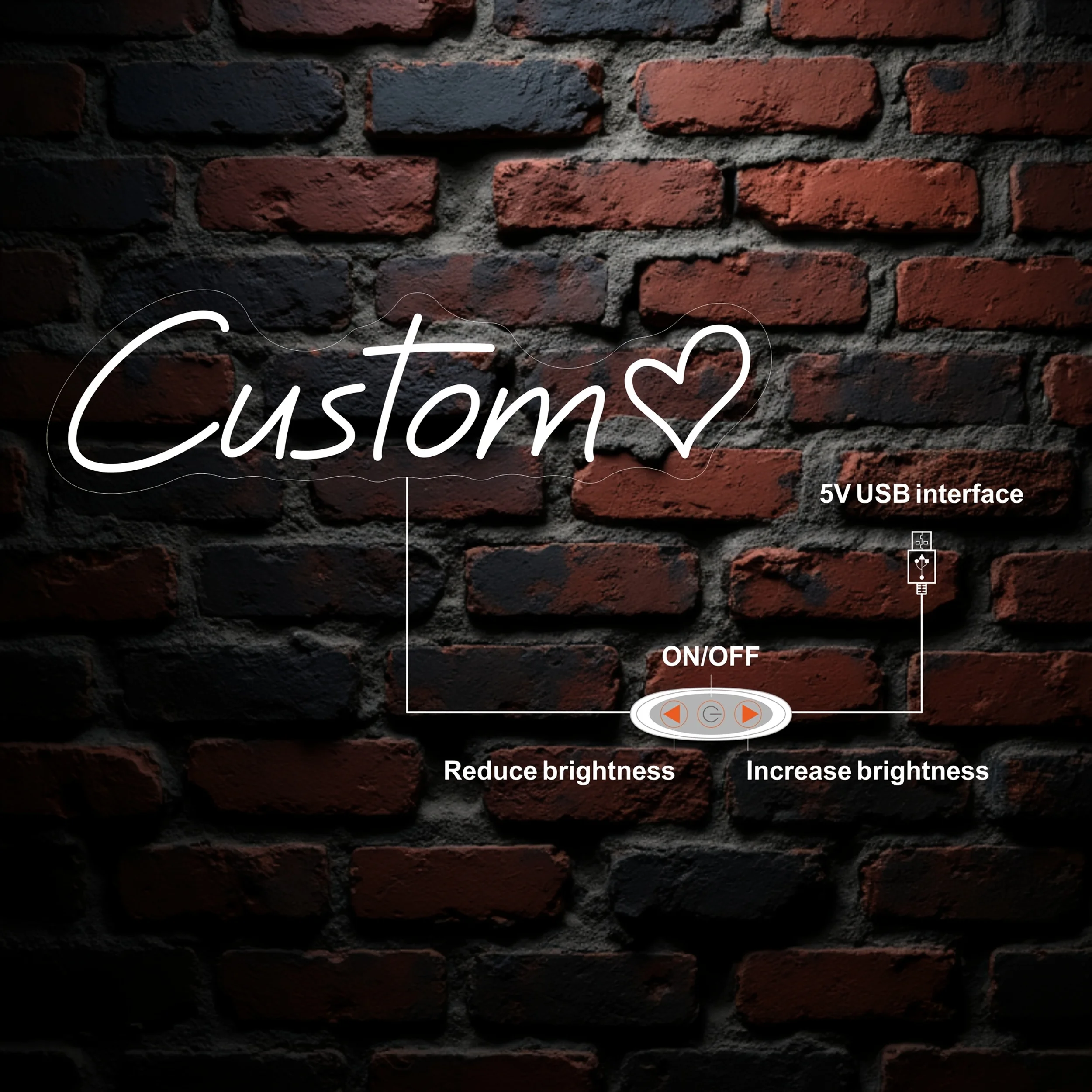 Custom Name with Heart Neon Sign, Wedding Decorations, Personalized LED Light for Bedroom & Home Décor USB Led Lamp