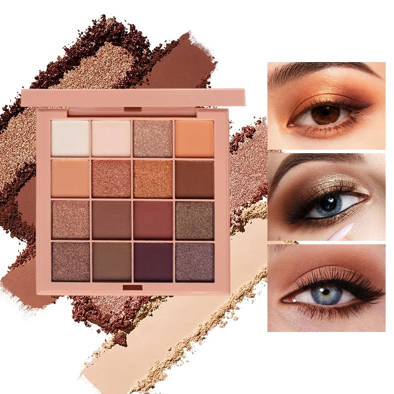 16色アイシャドウパレット、ニュートラルグレーとブラウンのアースカラー、コーヒーとチョコレートスタイル、多機能メイクアップを実現