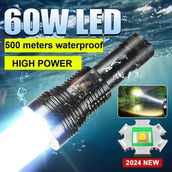 Newest 60W LED Professional Diving Flashlight High Power Underwater Lighting 500M Diving Torch Rechargeable Led Diving Spotlight