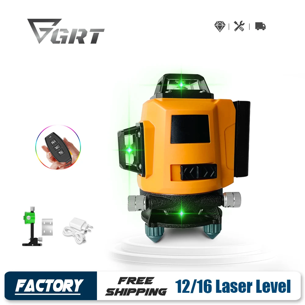 12/16 Lines Laser Level Green Line Self-Leveling 360 Horizontal And Vertical Super Powerful Laser Level with Rotating Base