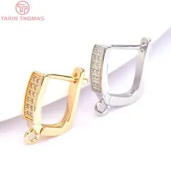 (5592) 4PCS 12x13MM 24K Gold Color Brass with Zircon Earring Hook Earrings Clip High Quality Jewellery Accessories Wholesale