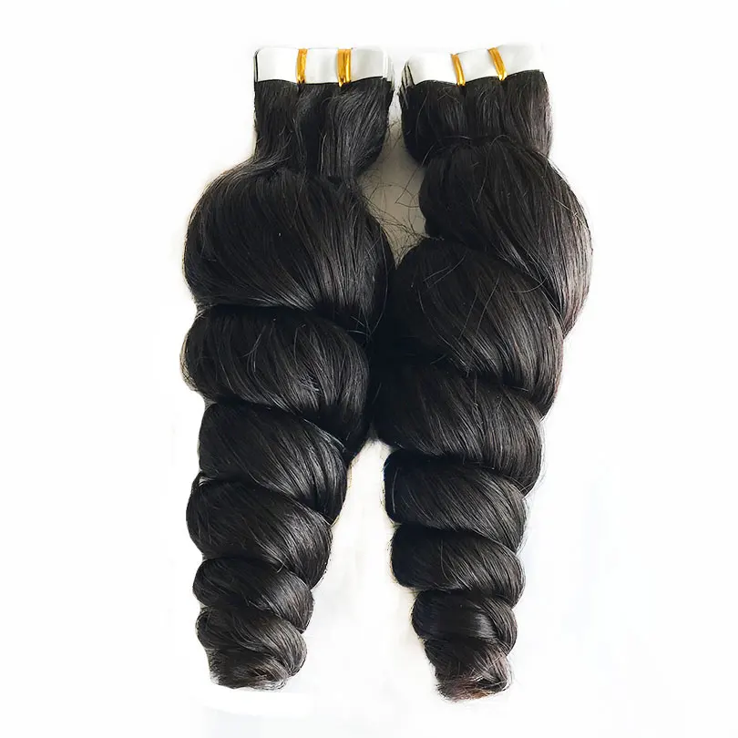 Tape In Hair Extensions Human Hair 40 Pcs Loose Wave Double Side Adhesive Black Skin Weft Hair Extension