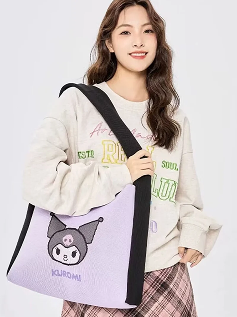 Sanrio Genuine Shoulder Bag, Kuromi Knitted Bag, Pacha Dog, Katie Cat, Large Capacity Shoulder Bag, Kt Cat Handbag Gift