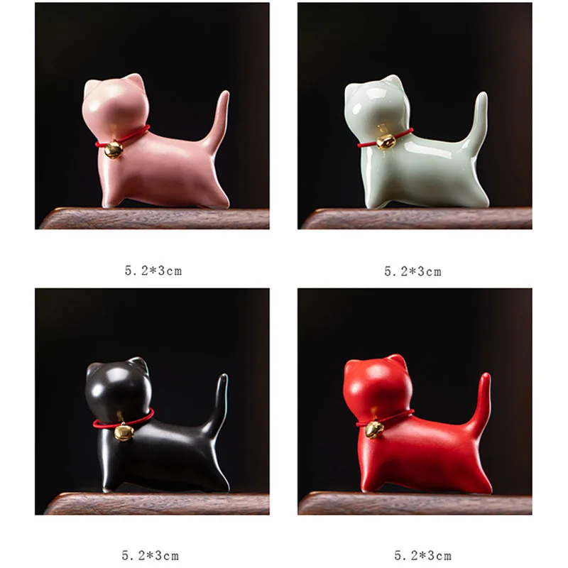 Creativity Handmade Ceramics Tea Pet Ornaments Cute Small Cat Statue White Porcelain Tea Figurine Crafts Boutique Tea Decoration