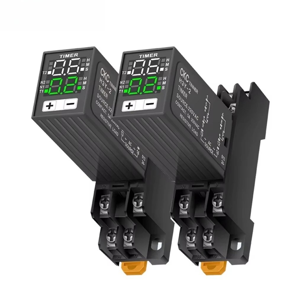 H3Y-2 H3Y-4 Dual Digital Timer Relay with Cycle Time Control Power-On Delay Timer DC12V 24V AC220V with Base 8Pin 14Pin