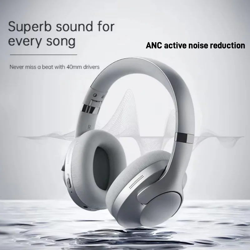 Auriculares inalámbricos Bluetooth 5,4 montados en la cabeza ANC con batería de larga duración y auriculares HIFI con reducción activa de ruido de oído completo AUX