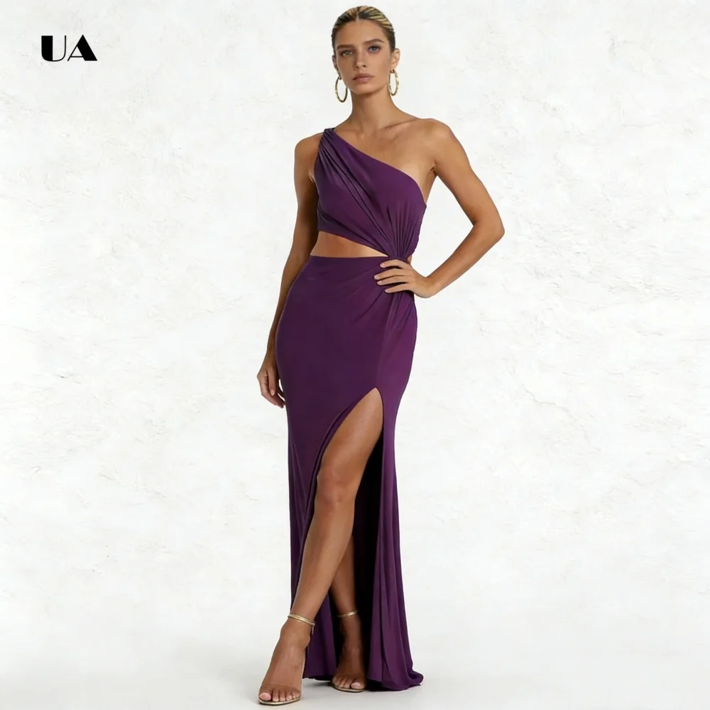 ULBYANRY Abito da ballo dritto con colletto asimmetrico Abito da sera corto monospalla con spacco increspato Abito da festa personalizzato