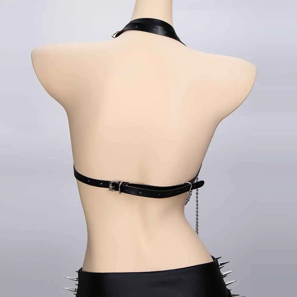 Gothic Emo Punk Woman Top with Spikes Alternative Grunge PU Leather Tank Y2K ALT Harnesses Gothic Clothes for Women 90s Party