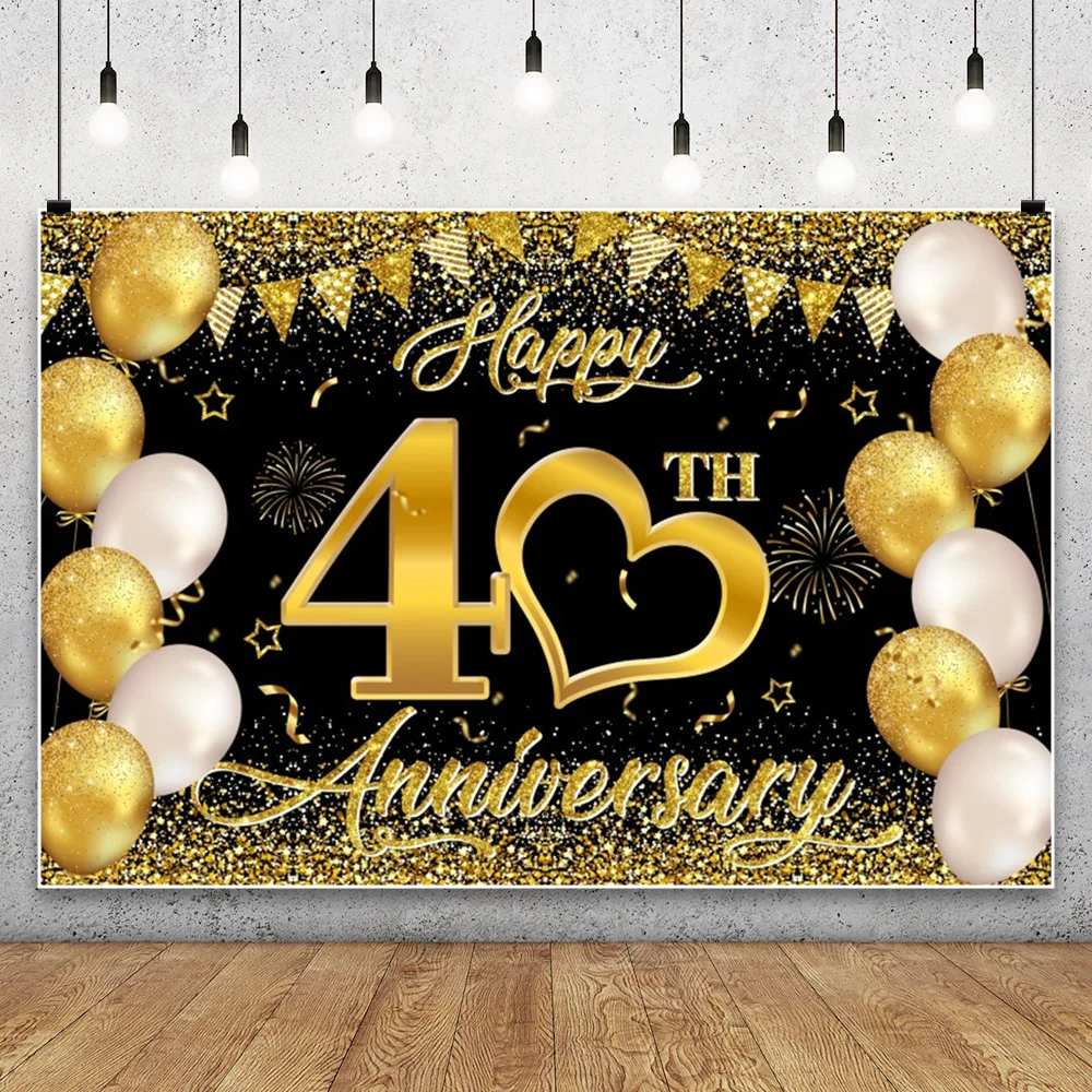 Birthday Decoration Backdrop 10th 20th 30th 40th 50th Black Golden Glitter Balloons Adult Happy Birthday Anniversary Background