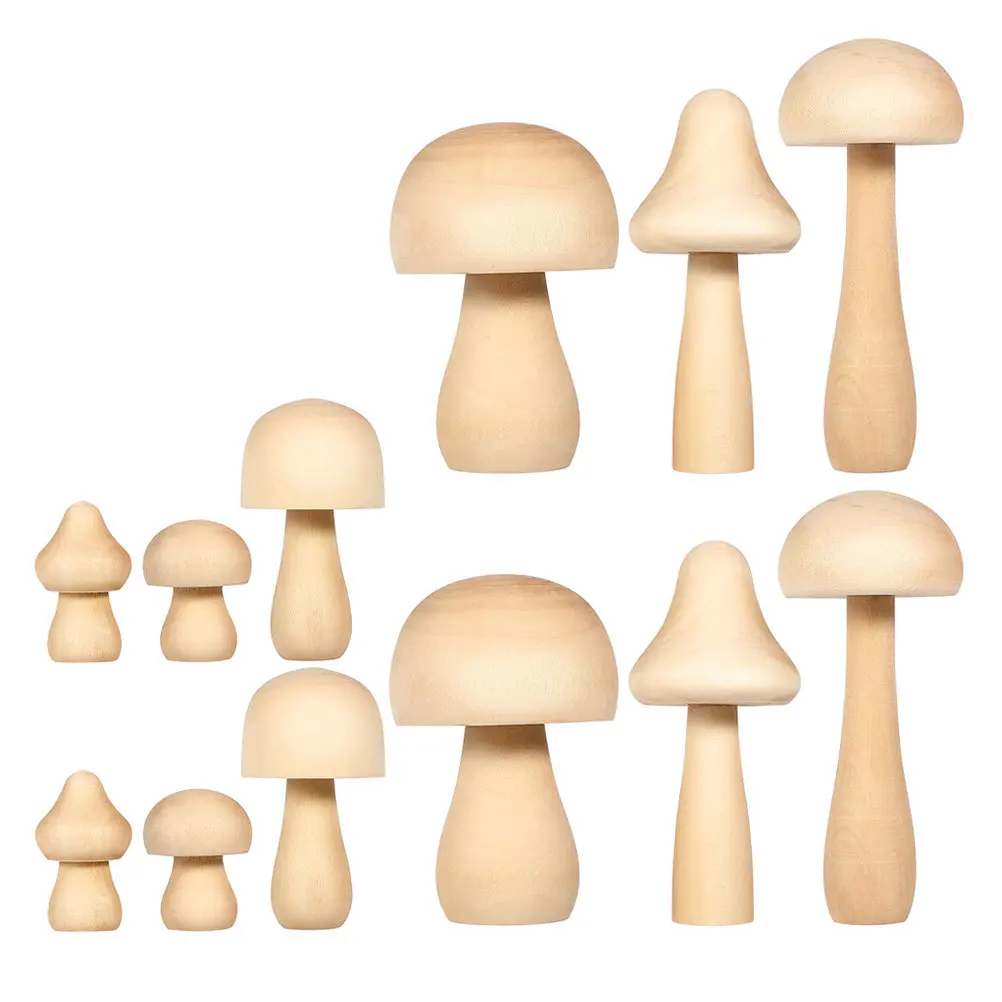 12 قطعة الحرف الخشبية الفطر لم تنته Diy بها بنفسك الاطفال اللوحة فطر الخشب الصغير للأطفال الإبداع Diy بها بنفسك الكتابة على الجدران نماذج الخشب #6