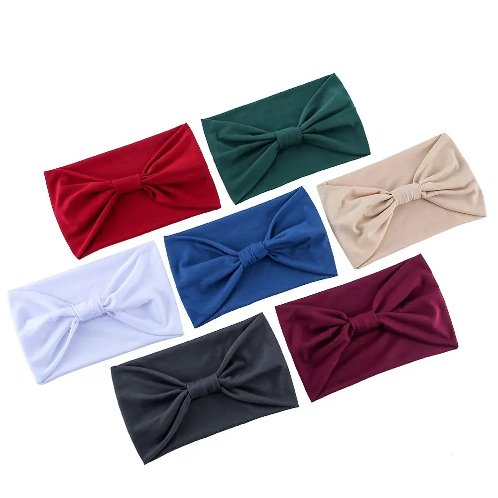 2024 Solid Color WOMEN'S New Elastic Ultra-wide Tie-up Headband Sports Yoga Face Wash Sweat-absorbent Headscarf