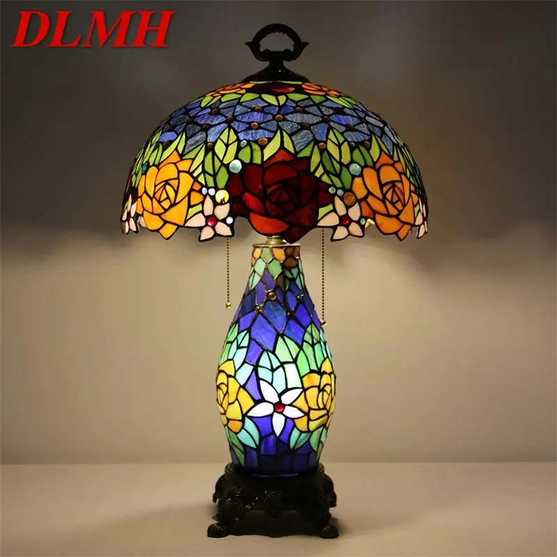 

DLMH Tiffany Glass Table Lamp LED Modern Creative Rose Flower Desk Light Decor For Home Living Room Bedroom Bedside