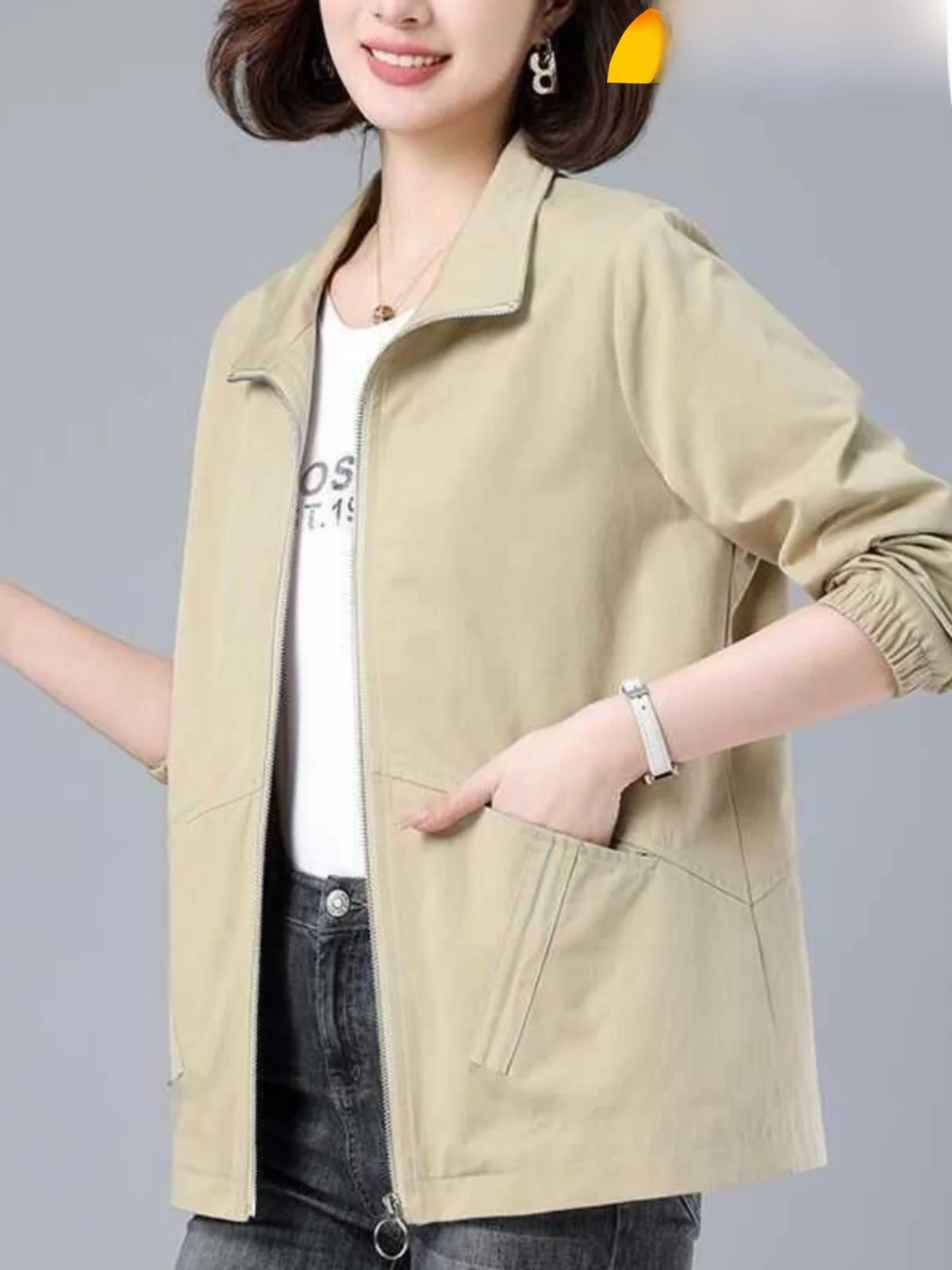 

Повседневная женская куртка 2024 года, осенняя модная свободная куртка больших размеров с эффектом омоложения, трендовая, с длинными рукавами, на молнии, цветная