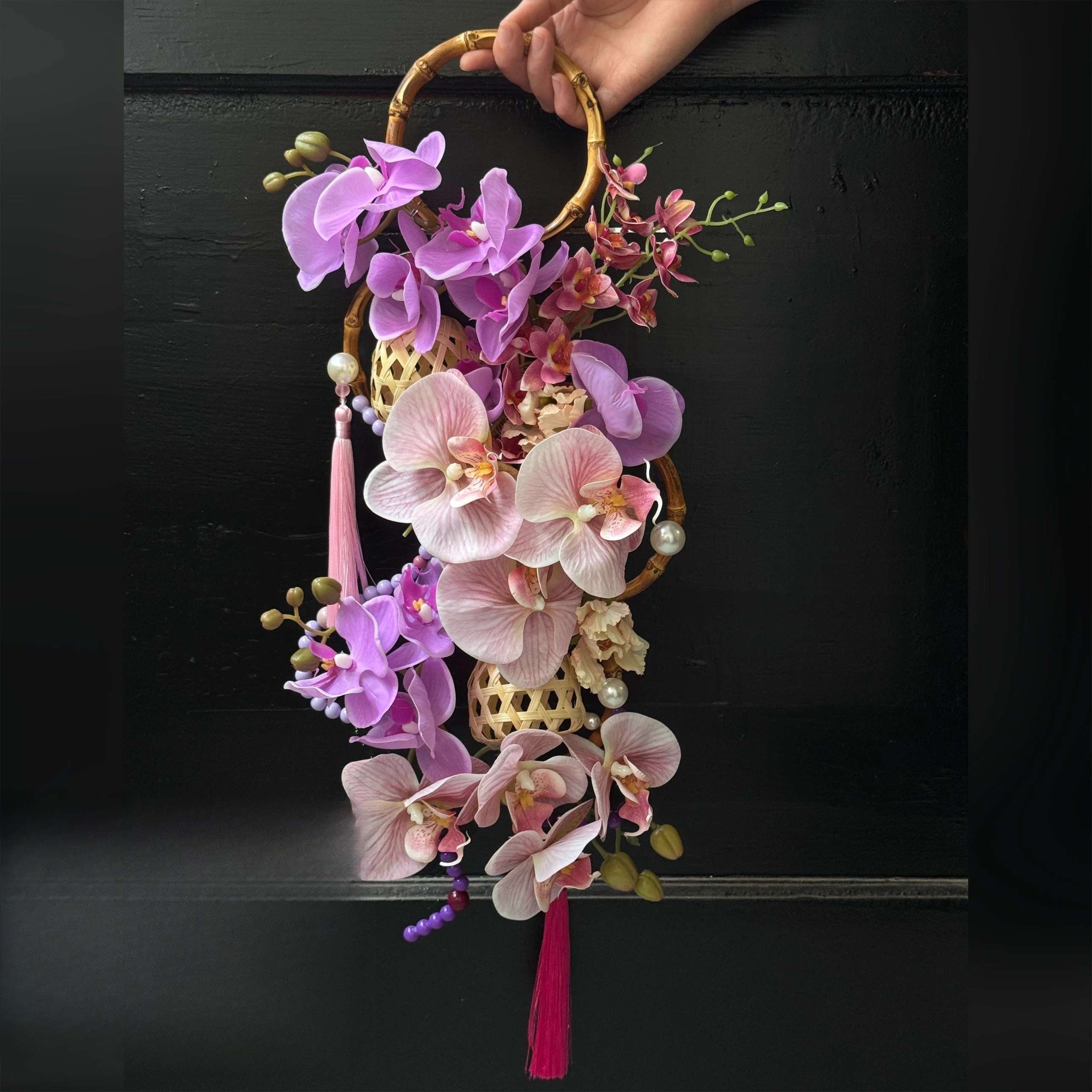 

New Chinese simulation flower, high-end bamboo bracelet bride wedding engagement photo props, Chinese photography bouquet