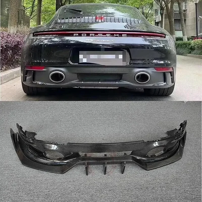 

For Porsche 911 992 2019 - 2023 Real Carbon Fiber Rear Bumper Lip Trunk Diffuser Body Kit Side Spoilers Splitters Apron