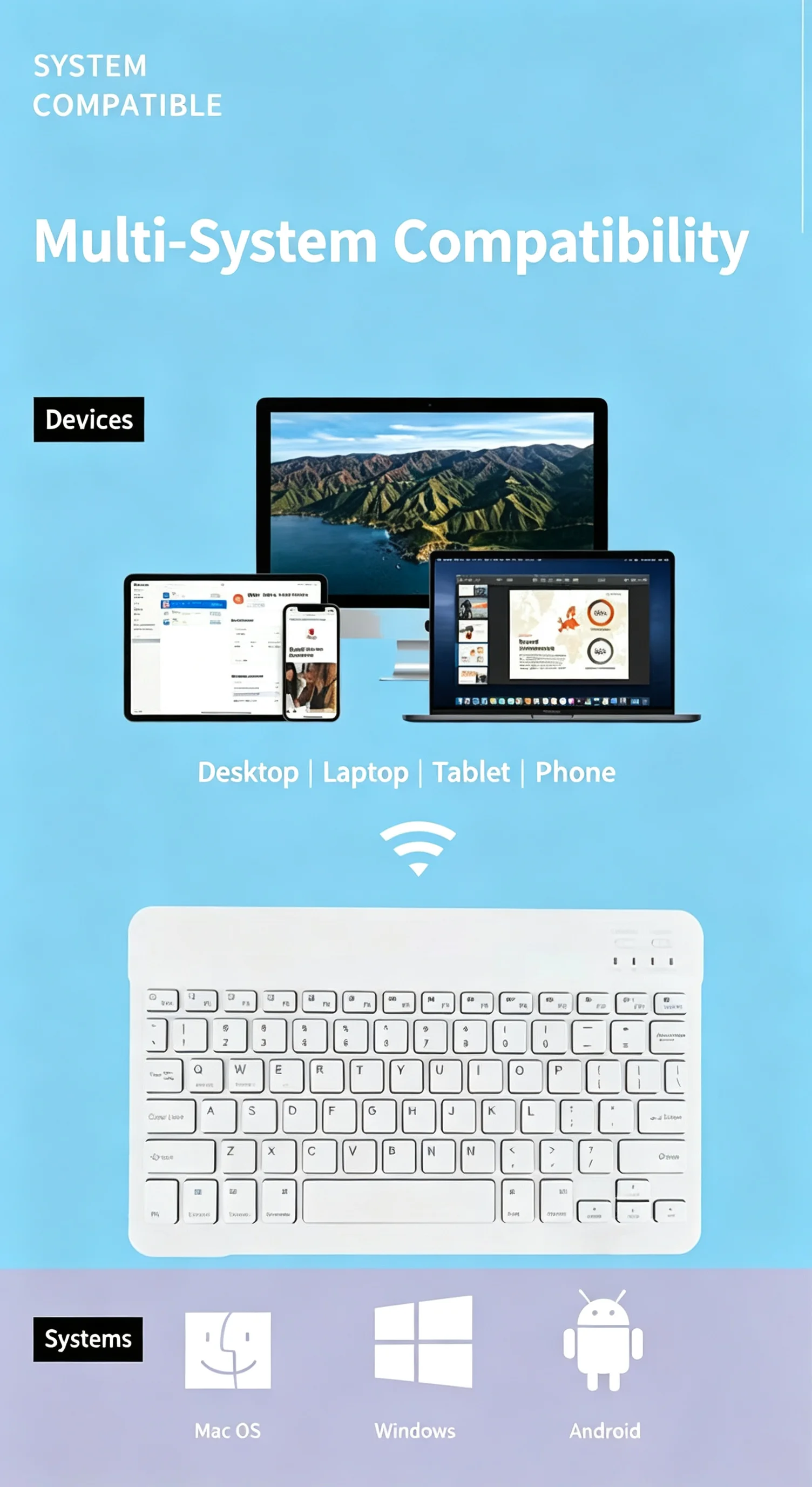 For iPad&Macbook, Android Tablets & Cell Phones Wireless Bluetooth Magic Keyboard Style and Mouse