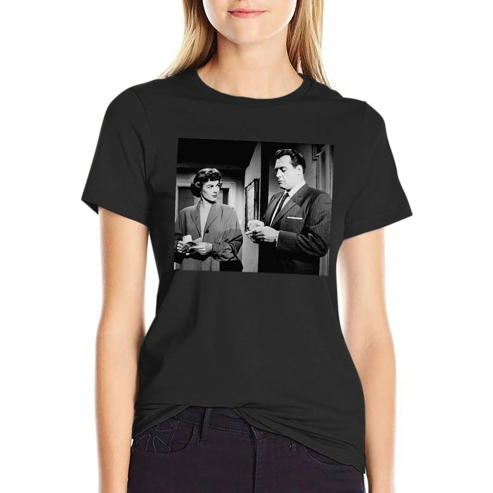 Raymond Burr Photo Barbara Hale From Perry Mason Photo Standing T-Shirt female plain cute tops black t-shirts for Women