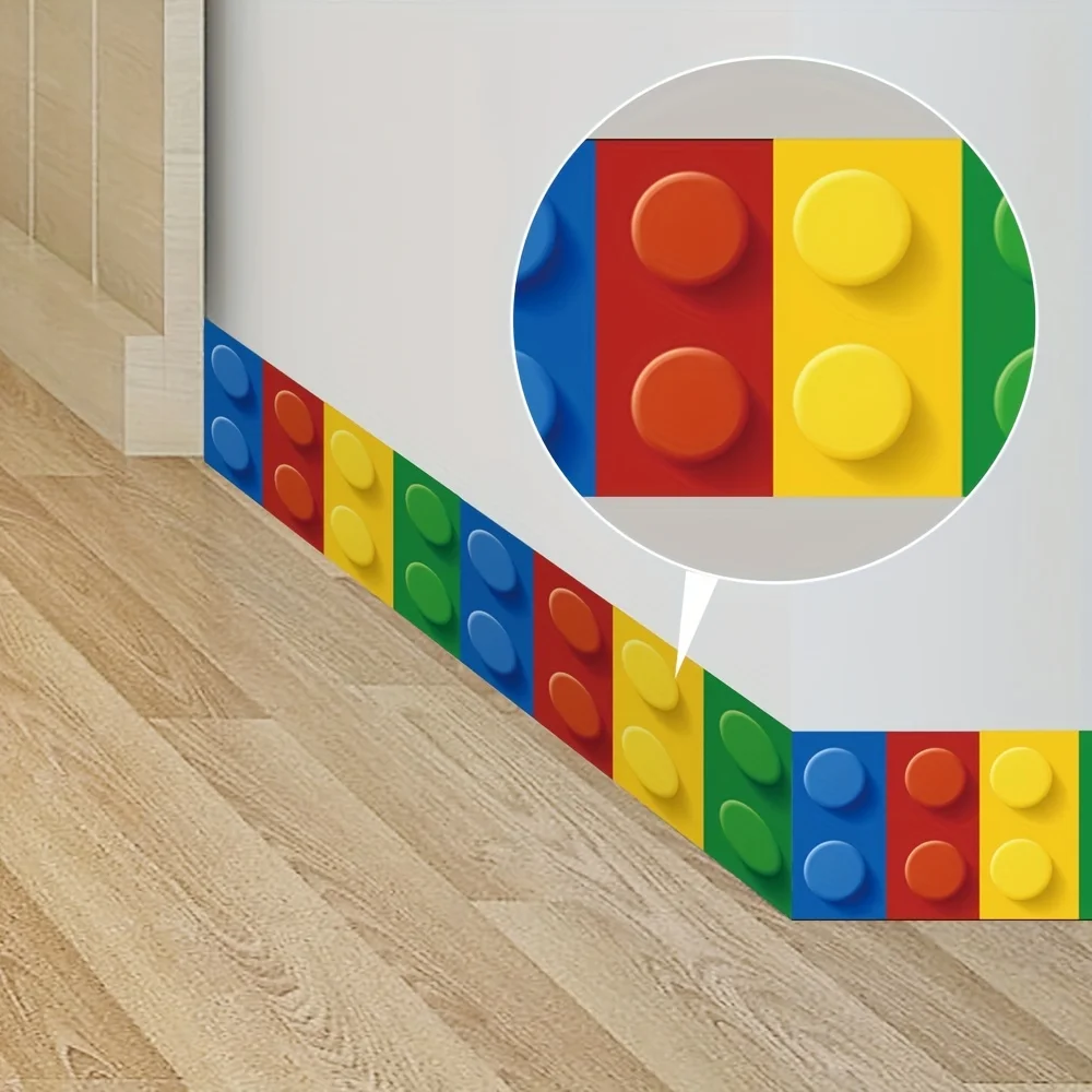 1pc Waterproof Self-Adhesive Building Block Style Wall Border Stickers For Home Decoration - Removable And Reusable