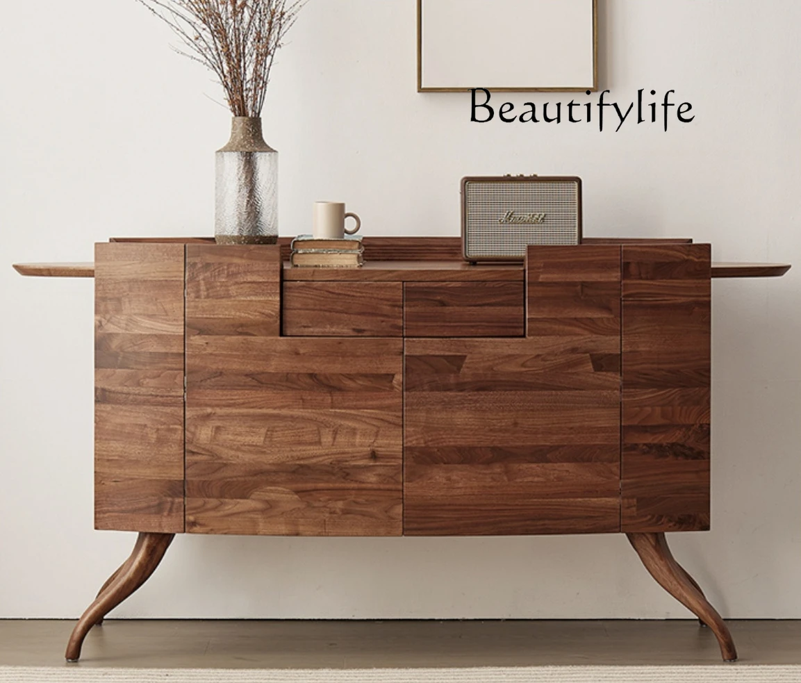 Italian Minimalist Black Walnut Solid Wood Sideboard European Entry Lux Locker Modern Home Entrance Cabinet