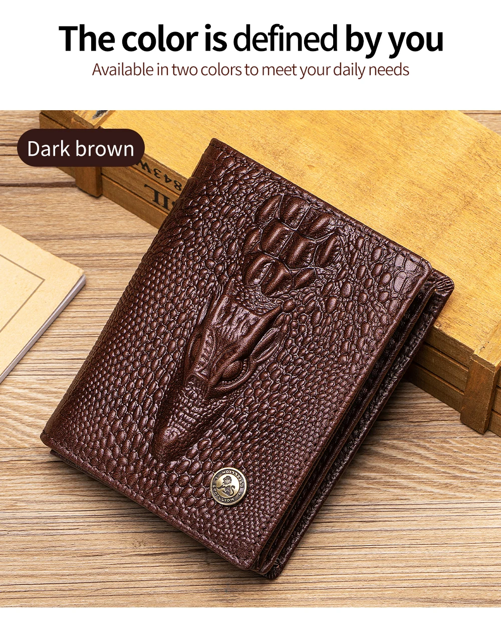 Herren-Geldbörse aus echtem Leder mit Krokodilmuster, Retro-Design, große Kapazität, mehrere Kartenfächer, Fotoalbumfach, Geschenkidee – Detail 7