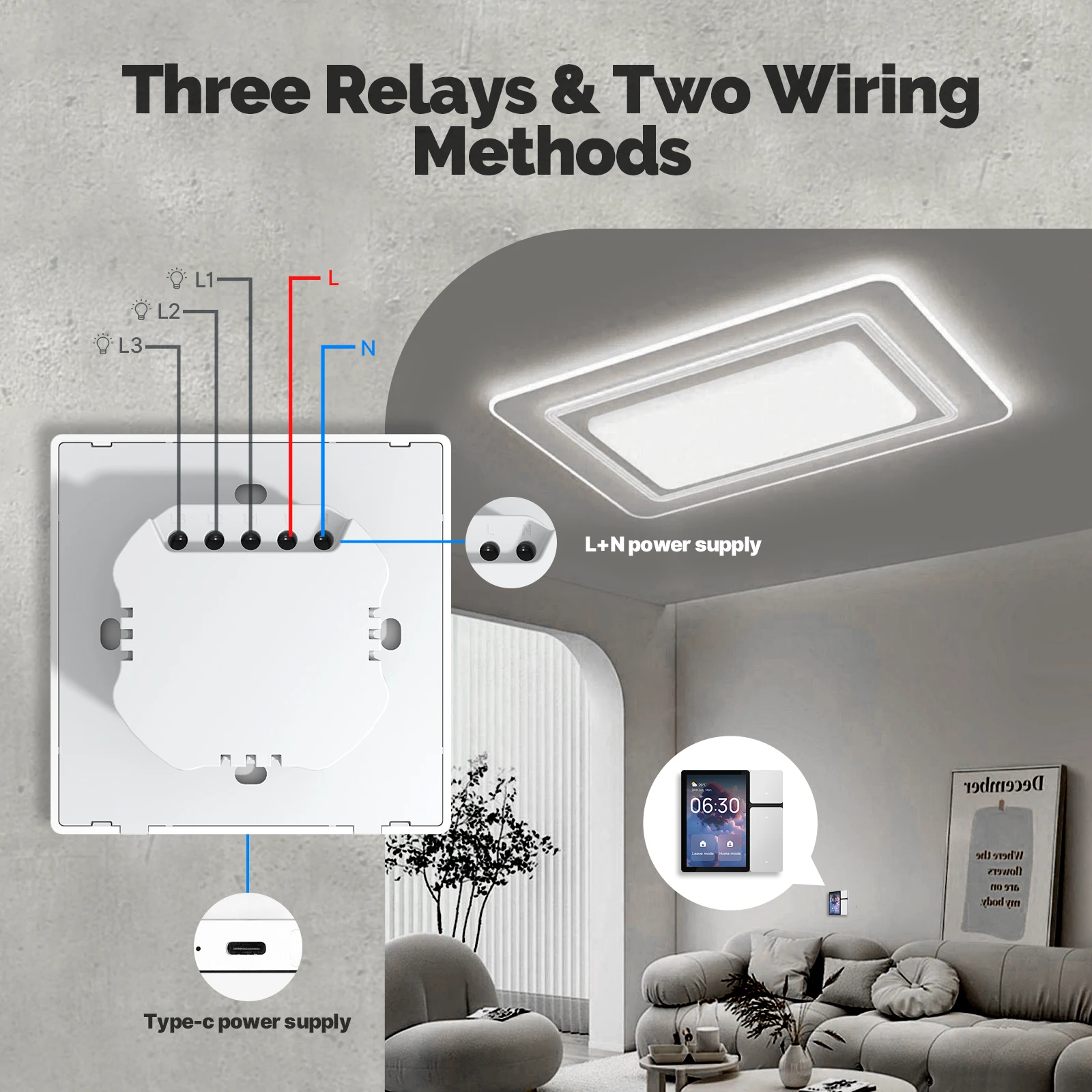 MOES-Smart Remote Control Panel Screen, 3 Relés, 3 Botões Físicos, Controle Remoto IR, Bluetooth, Sigmesh Hub, Built-in Wi-Fi, 3,5 polegadas