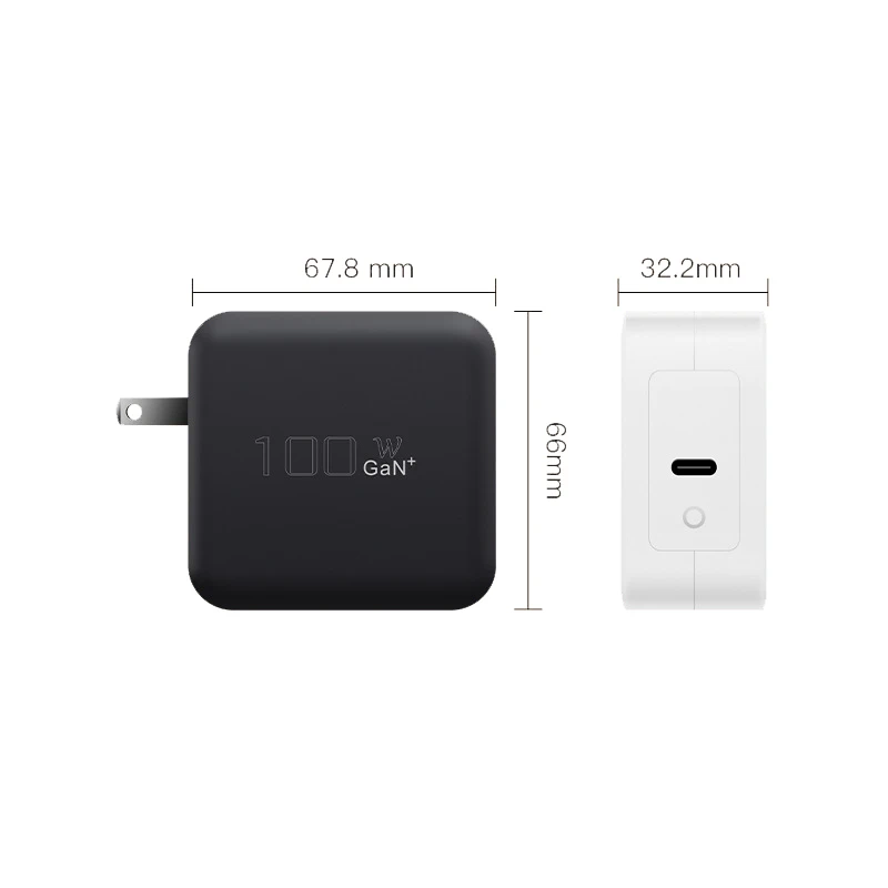 USB Tipo-C Carregador de Celular, 1 Porta, PD100W, Carregamento Rápido, Laptop, iPhone, Xiaomi, Samsung, Huawei