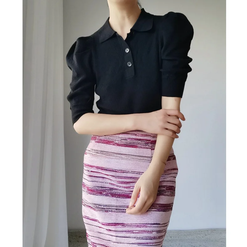 

Retro Sle Collar Wool Knitted Sweater Slim Fit mid Sve MY068 Comfortable Polyester Blend Wool Acrylic Fiber