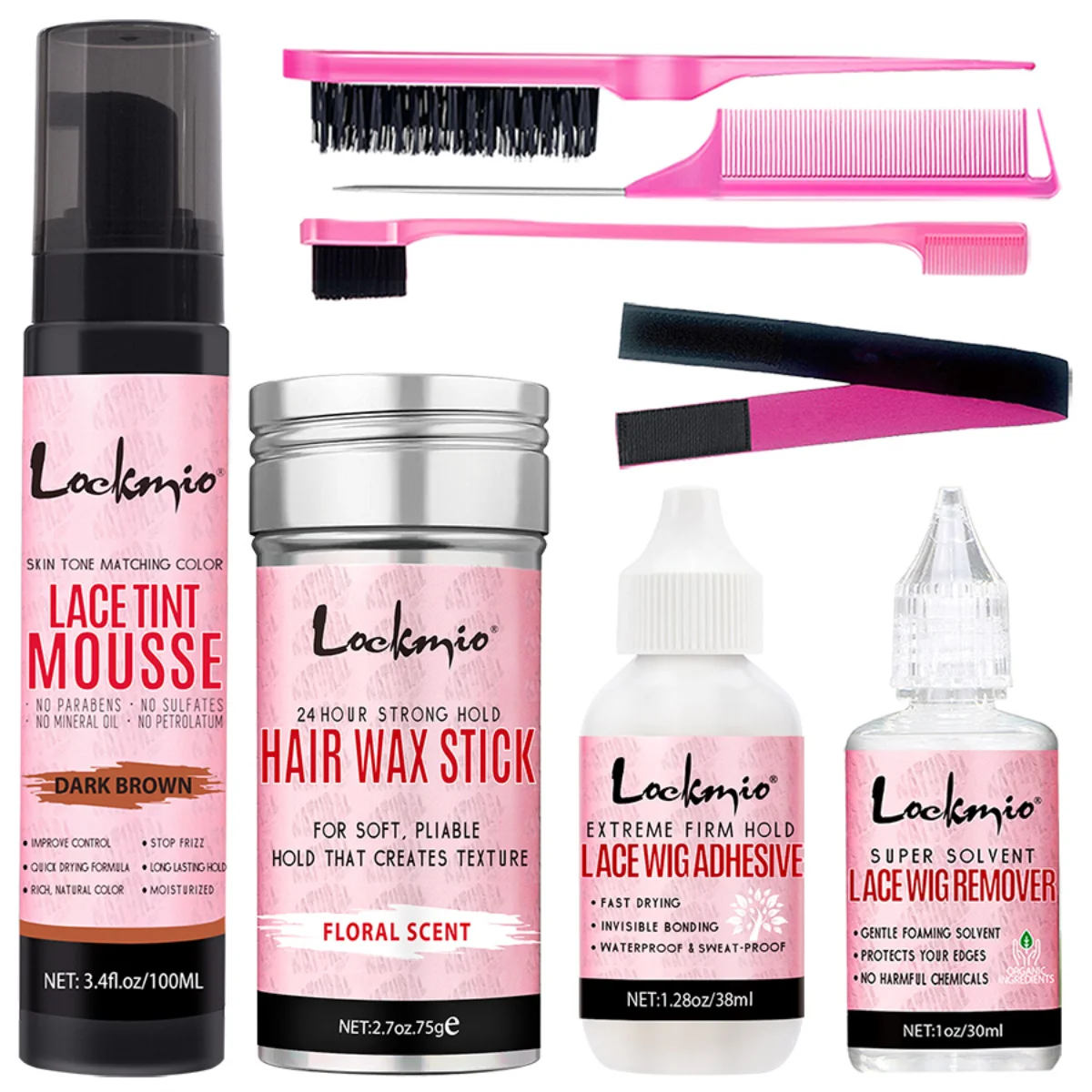 Lace Wig Glue, Tinting Mousse, Wax Stick and Remover Set，Long-Lasting Quick-Drying Adhesive for Wig,Smoothing Styling Solid Wax