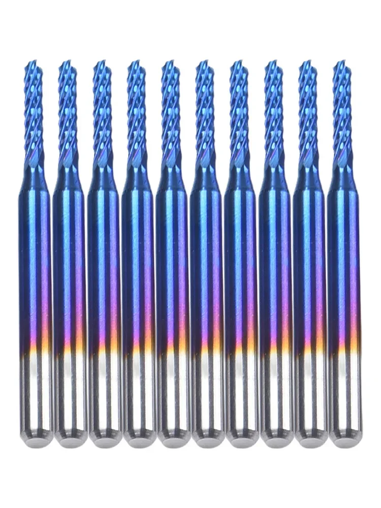Gravação Bit para CNC PCB, Carbide Router, Bit de corte, Blue End Mill, Haste Diâmetro, EngravingHardware Processing, 3.175mm, 2mm, 10Pcs