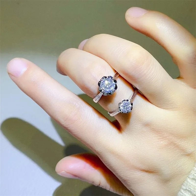 SACE permata GRA cincin Moissanite 1ct bersertifikasi D warna perak murni 925 dengan cincin emas putih 18k untuk wanita perhiasan bagus