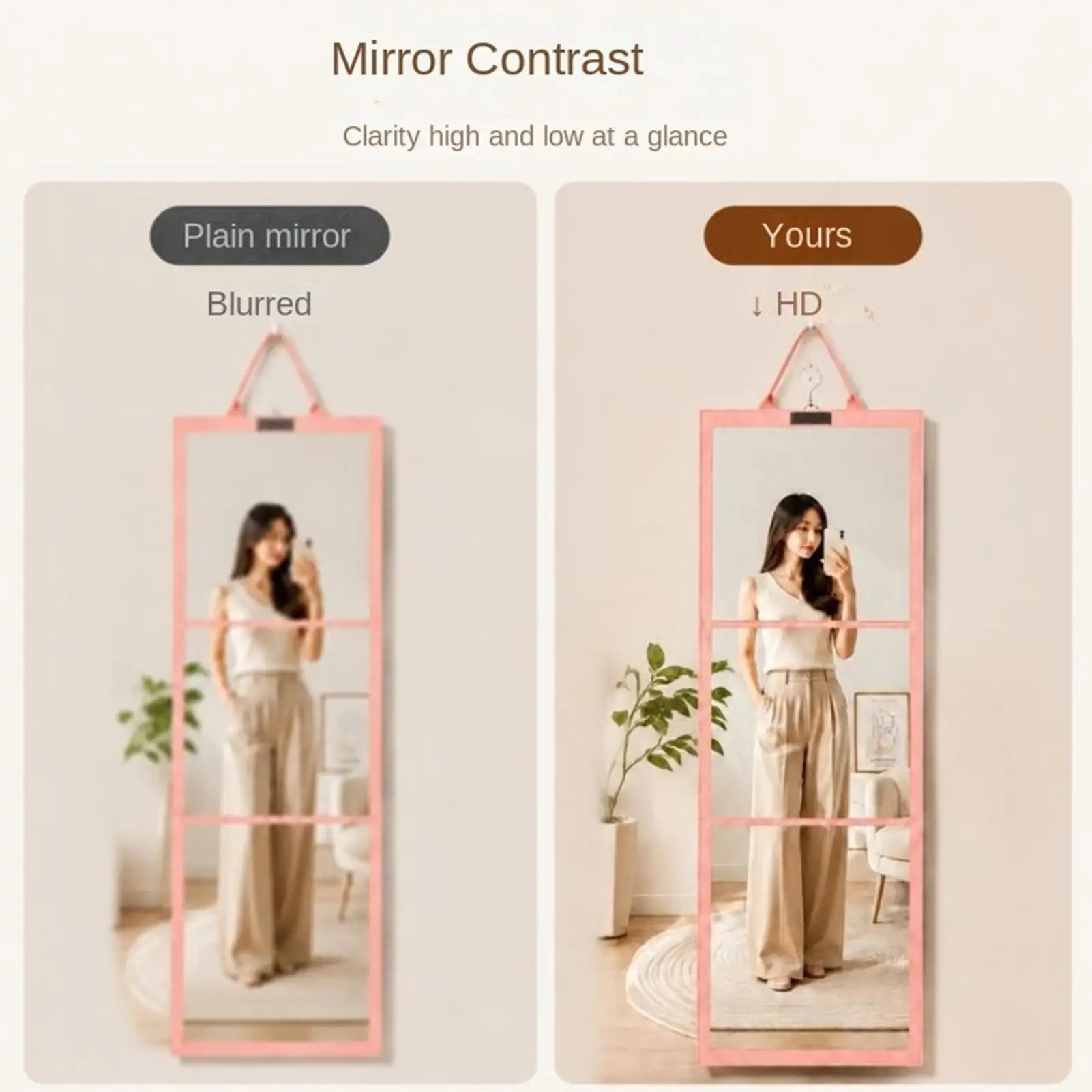 Over Door Full Length Mirror Folding Acrylic Mirror Shatterproof Hanging Wall Mounted Desktop Mirror for Travel Camping Dorm