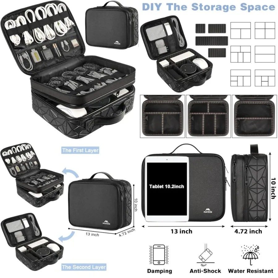 

Cord Organizer Case with Adjustable Divider, DJ Cable File Bag for DJ Gear, Sound Instrument and Music Equipment Accessories, S