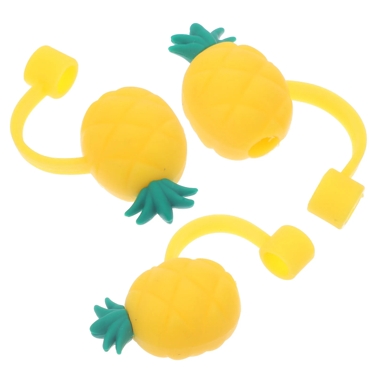 

3 Pcs Covers Soft Silicone Fruit Pineapple Design Reusable Cute Tips Protectors Kitchen Straw Caps Bar Accessories
