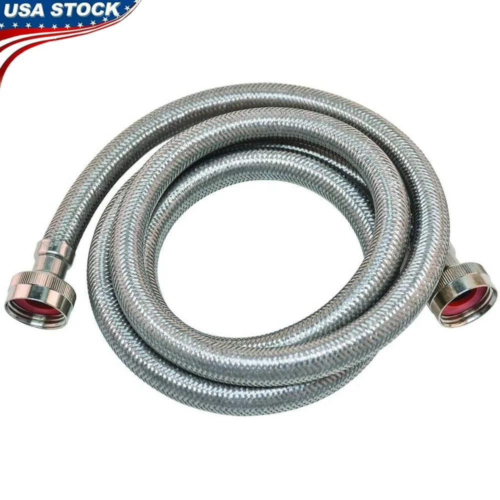 

4-футовый шланг для стиральной машины из нержавеющей стали, 3/4 дюйма, впускной выход FHT, устойчивый к ударам, плетеный нейлоновый сердечник из ПВХ, надежное усиление