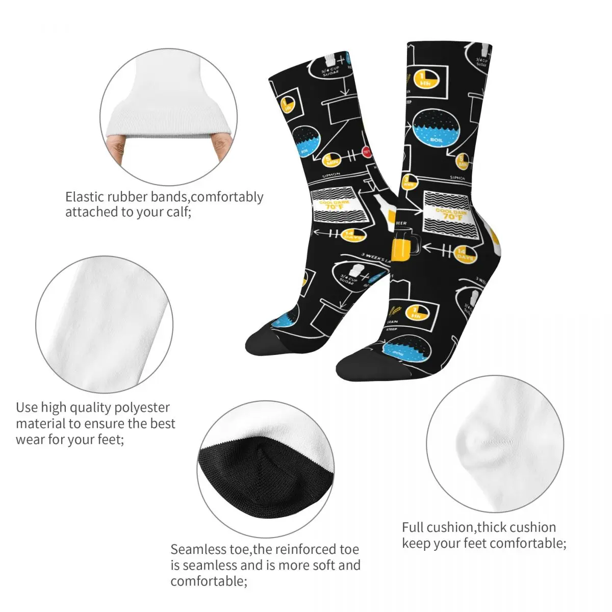 Casual Beer Brewing Schematic Brewery Basketball Socks Funny Polyester Long Socks for Unisex Breathable