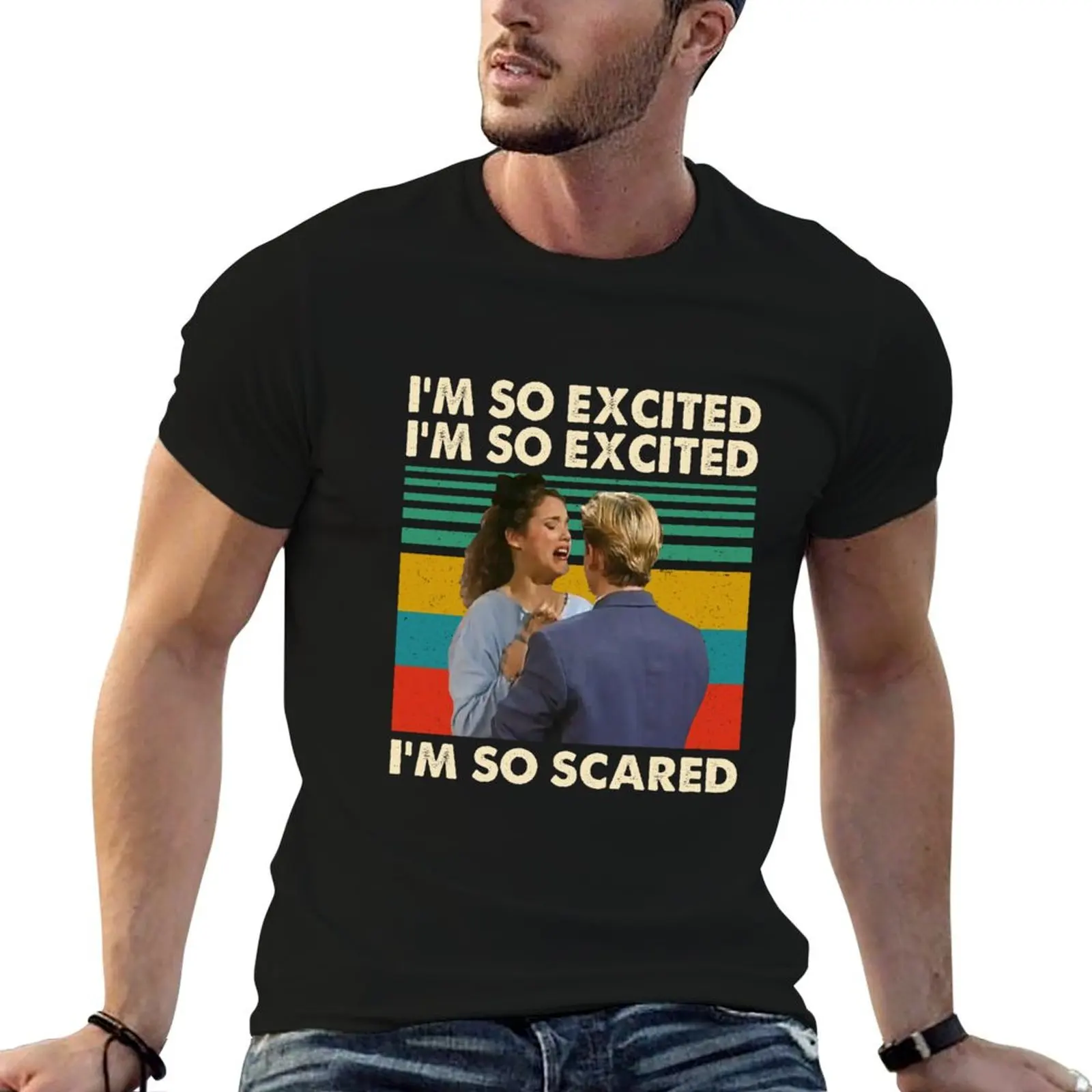 T-shirt style rétro « I'm So Excited I'm So Scared », haut décontracté à manches courtes style urbain