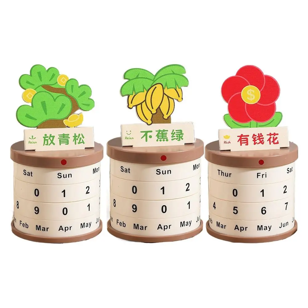 Reusable Plant Pot Perpetual Calendar Date Rotatable Stable Art Rotating Desk Calendar Round Multi-purpose