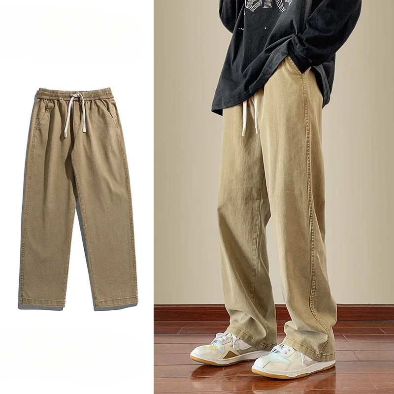 

2025 Loose cotton pant men's Trousers elastic waist straight casual men pants
