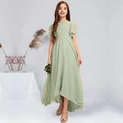 Vestido de dama de honra feminino, Colher, Assimétrico, Celadon, Verão, Graduação, Festa, Florista, Crianças