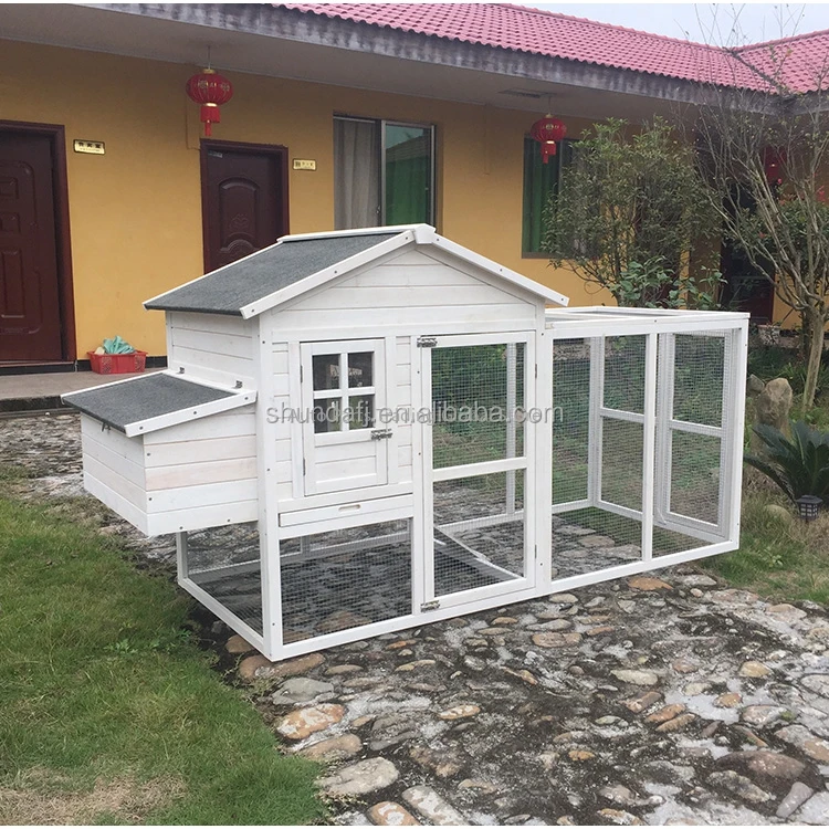 SDC017 Luxury Modern Classic Eco-Friendly Solid Fir Wood Outdoor Durable Pet House Asphalt Roof Horizontal Sliding Chicken Use
