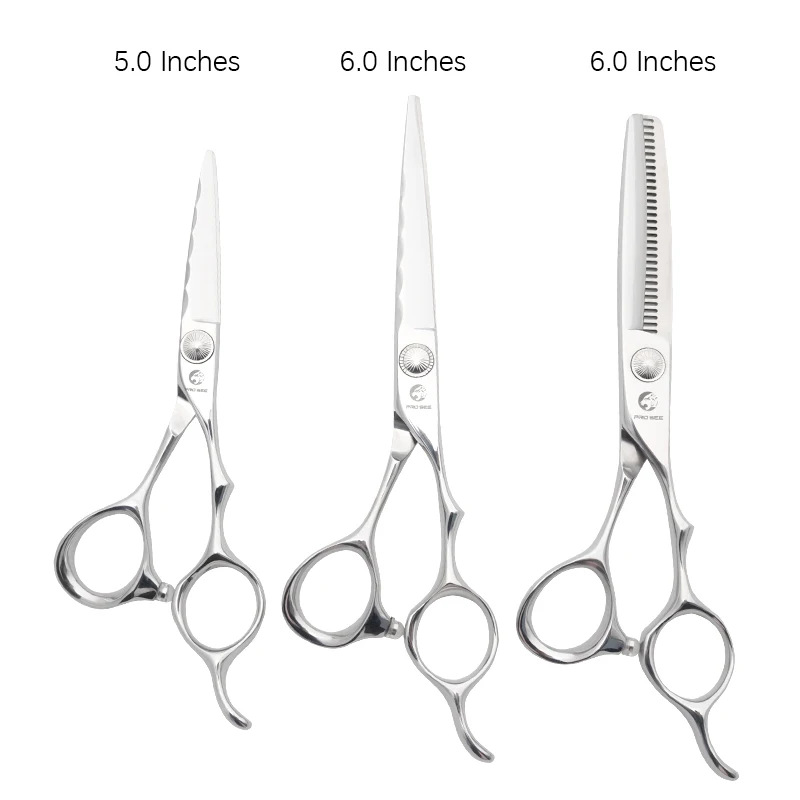 PROSEE 5/6 Inch 440C Hair Scissors Laser Engraved Cutting V-Tooth Thinning Shears 58-59HRC Salon Barber Hairdressing Tools
