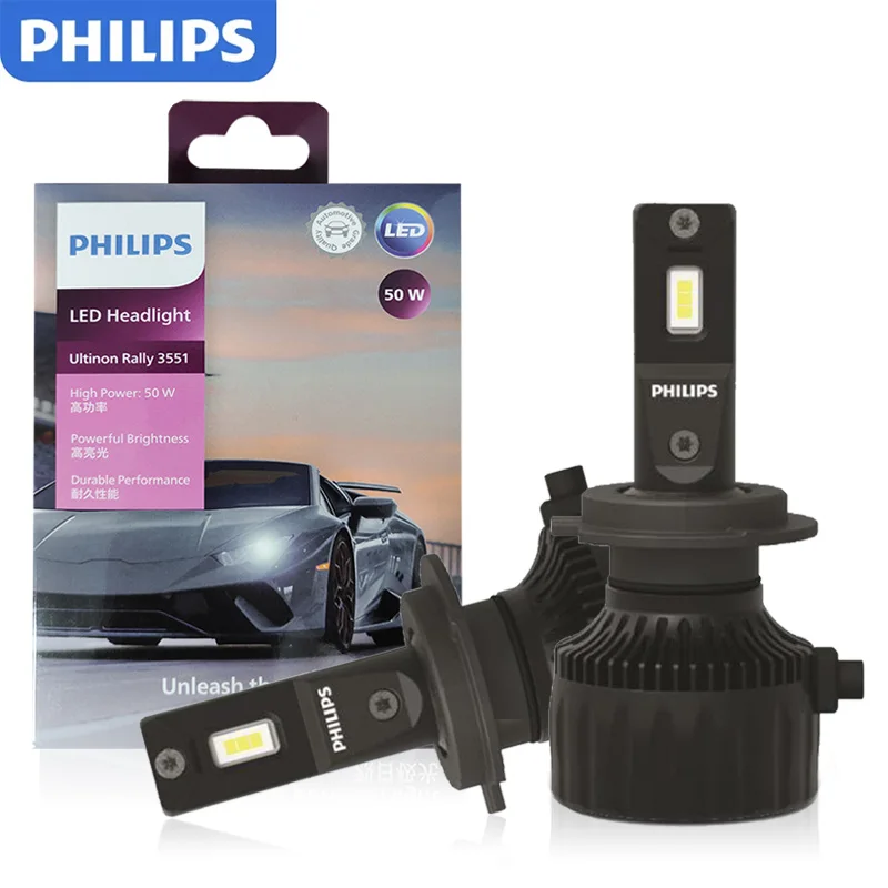 Philips H4 H7 LED Ultinon Rally 3551 Car Head Lamps H11 HB3 HB4 HIR2 6500K White 9005 9006 9012 Light 100W 9000LM Bright Power