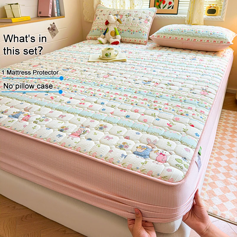 Puff Crinkle Fabric Waterproof Mattress Protector,Fitted Mattress Cover Antibacterial Breathable Quilted Anti-Mite Bed Pad Cover