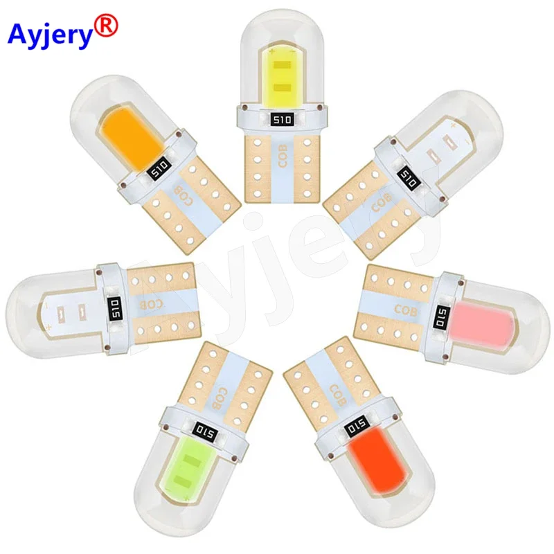 

AYJERY 100pcs COB 4 Chips LED Light W5W T10 194 168 4SMD Parking Bulb Wedge Clearance Lamp CANBUS Silica gel Car License Light