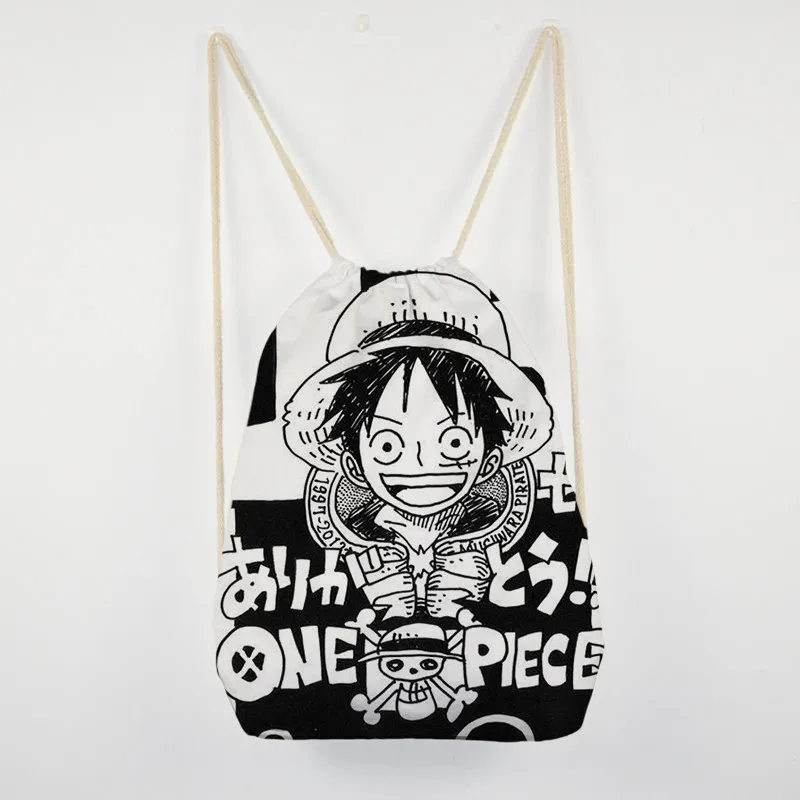 One Piece Rucksack mit Kordelzug, niedlicher und modischer Cartoon-Design, personalisierte, kreative, einfache Canvas-Tasche, Geschenk für Freunde – Detail 8