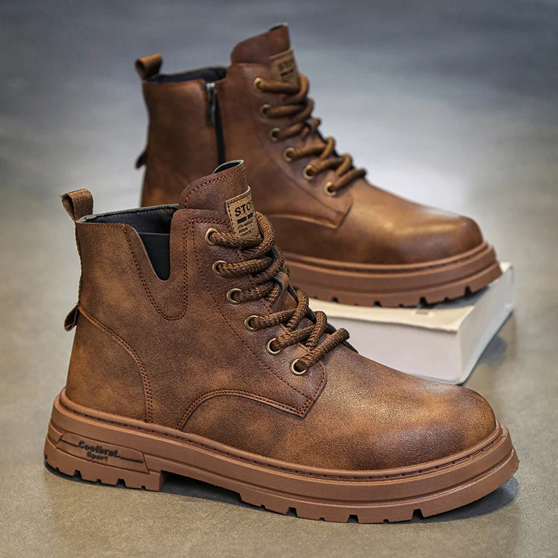 

Men's Korean work boots four seasons new soft sole non-slip comfort outdoor high-top boots fashion breathable youth casual boots