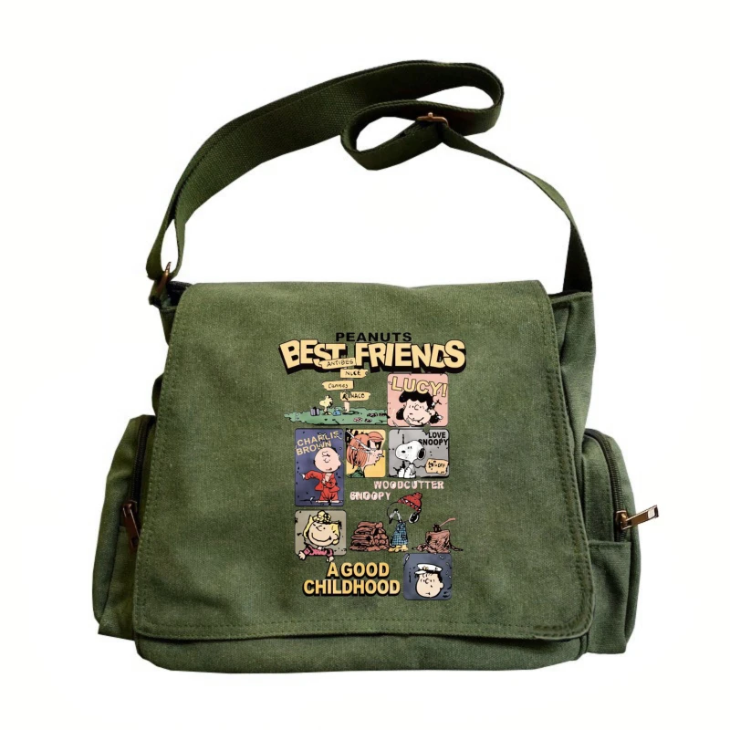 

Vintage Women's Bag Snoopy Canvas Shoulder Bag Large Crossbody Bag Multi-functional Flap Messenger Bag Unisex Travel Shopping